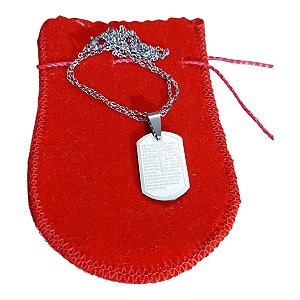 COLAR AÇO INOX PRATEADO RETANGULO CURVADO ORAÇÃO PAI NOSSO