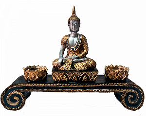 Estatua Buda Hindu c/ Aparador castiçal incensario de resina