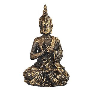 Estatua Buda Hindu Tibetano Orando resina Ouro Velho 12cm