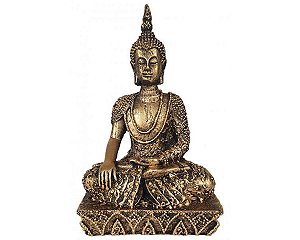 Estatua Buda Hindu resina c/ Base Ouro Velho 16 cm decoração