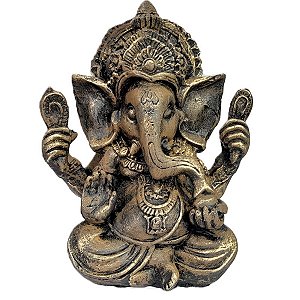 Estatua Ganesha resina 19cm Marrom Prosperidade E Sabedoria