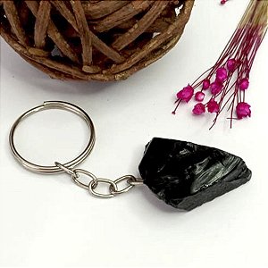 Chaveiro de Pedra Obsidiana Negra Bruta proteção purificação