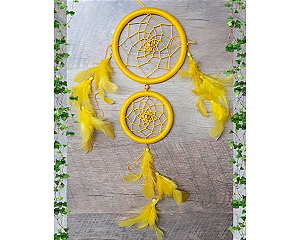 Filtro dos Sonhos Duplo AMARELO 36CM DECORAÇÃO ENFEITE SORTE