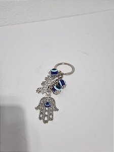 Chaveiro mão Hamsa Olho Grego amuleto 12 cm proteção inveja