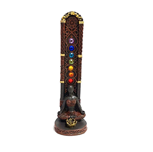 Incensário Vareta Yoga 7 Chakras Preto Vertical Meditando