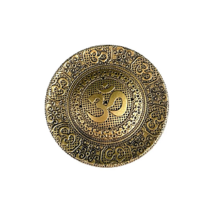 Incensário OM Redondo Resina Dourado pratinho 10cm meditação