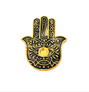 Incensário Resina Mão Hansa Dourado Preto Com Olho 11 cm