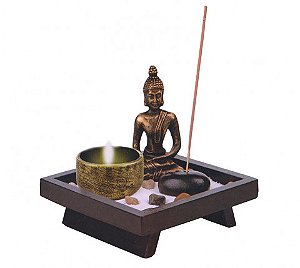 Jardim Zen Altar Buda 12x12cm Porta Incenso E Vela Relaxante
