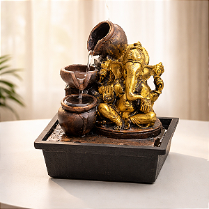 Fonte ESOTERICA Ganesha SORTE 3 QUEDAS Bivolt 20CM PEQUENA
