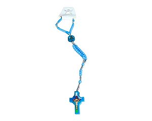 TERÇO PULSEIRA INFANTIL AZUL CATÓLICO APARECIDA CRUZ JESUS