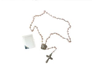 TERÇO NOSSA SENHORA APARECIDA CRISTAL ROSA grande 58cm x 8mm