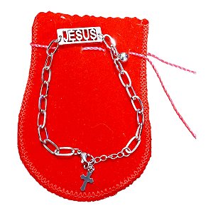 Pulseira religiosa aço inox jesus cristo cruz Consagração prata