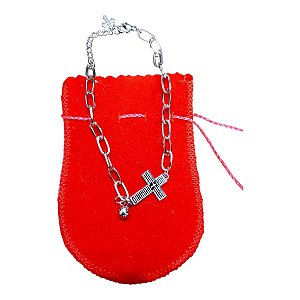 Pulseira Aço Inox Prateada Cruz e oração santa consagração