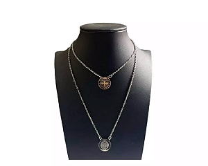 Escapulário religioso inox santo medalha São Bento Vazado