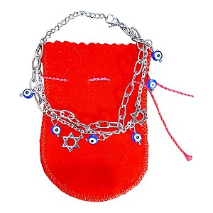 Pulseira aço Inox Dupla Olho Grego Pingente Estrela de Davi