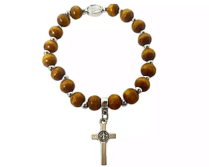 Pulseira Nossa Senhora Aparecida Madeira Medalha e cruz