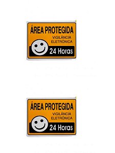 KIT 2 PlacaS de Sinalização 15x20 área Protegida 24 Horas