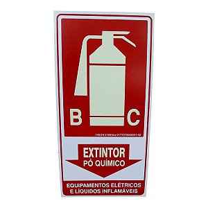 Placa Sinalização fotoluminescente extintor pó quimico 15x30