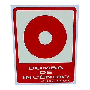 Placa de Sinalização fotoluminescente BOMBA INCENDIO 15X15
