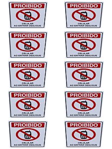 KIT 10 Placa Sinalização PROIBIDO CELULAR AO ENTRAR DESLIGUE
