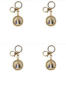 4 CHAVEIROS MOSQUETÃO DOURADO CÍRCULO APARECIDA STRASS santa