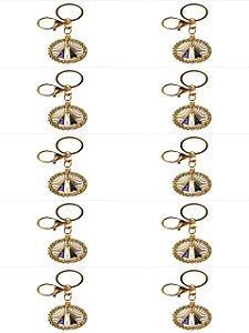 10 CHAVEIROS MOSQUETÃO DOURADO CÍRCULO APARECIDA STRASS sant