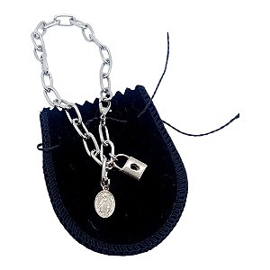 Pulseira inox NOSSA SENHORA DAS GRAÇAS Consagração CADEADO
