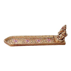 Incensário resina Canaleta 22CM Ganesha DOURADO com Strass