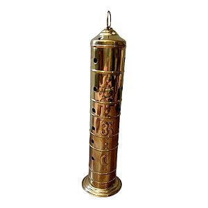 INCENSÁRIO TORRE LATÃO GRANDE Dourado 27CM VARETA DECORADO