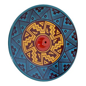Incensário de cerâmica Peruano azul 10cm pratinho redondo