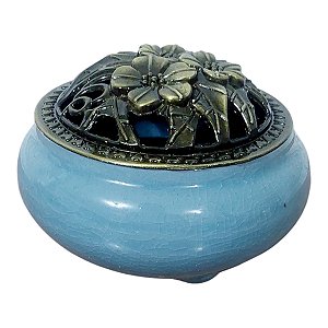 INCENSARIO TURÍBULO DE METAL Porcelana 10 CM DEFUMADOR AZUL