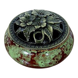 INCENSARIO TURÍBULO DE METAL Porcelana 7 CM DEFUMADOR VERDE
