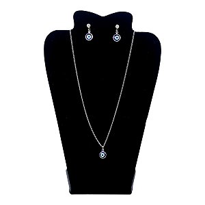 Conjunto Colar Brincos AÇO INOX PRATEADO PINGENTE Olho Grego