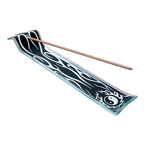 INCENSÁRIO DE VIDRO CANALETA Yin Yang 23 x 5 CM preto REGUA