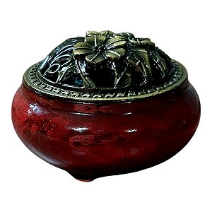 INCENSARIO TURÍBULO METAL Porcelana 10 CM DEFUMADOR VERMELHO