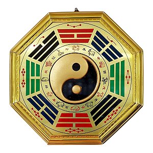 Quadro Baguá Feng Shui Dourado 17 Cm Yin Yang TALISMÃ