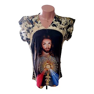 CAMISETA FEMININA RELIGIOSA JESUS MISERICORDIOSO TAMANHO:M