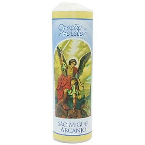 Vela Oração Protetor São Miguel Arcanjo 14,5 x 4 cm branca