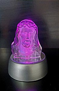 Enfeite Cristal Lasca Face De Jesus Cristo Luz Led colorido