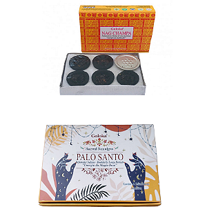 2 INCENSO DEFUMADOR Hindu GOLOKA 1 NAG CHAMPA 1 PALO SANTO