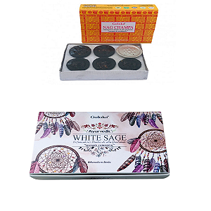 2 INCENSO DEFUMADOR Hindu GOLOKA 1 NAG CHAMPA 1SALVIA BRANCA