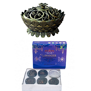 INCENSARIO TURÍBULO METAL BRONZEADO + DEFUMADOR lavanda