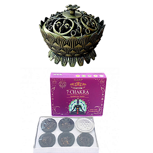 INCENSARIO TURÍBULO METAL BRONZEADO + DEFUMADOR  7 CHAKRA