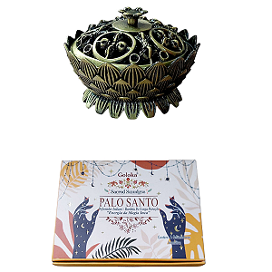 INCENSARIO TURÍBULO METAL BRONZEADO + DEFUMADOR PALO SANTO