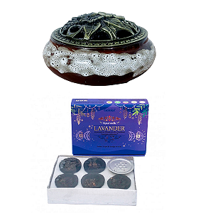 INCENSARIO TURÍBULO MESCLADO Porcelana +DEFUMADOR lavanda