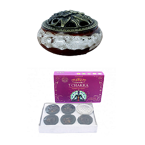 INCENSARIO TURÍBULO MESCLADO Porcelana +DEFUMADOR 7 CHAKRA