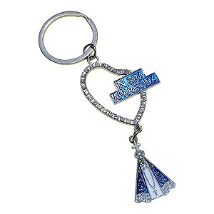 Chaveiro CRUZ terço NOSSA senhora aparecida PRATA STRASS