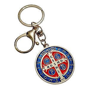 Chaveiro SANTO Mosquetão Dourado Medalha São Bento COLORIDO
