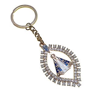 CHAVEIRO RELIGIOSO DOURADO STRASS NOSSA SENHORA APARECIDA
