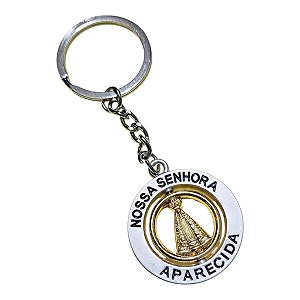CHAVEIRO NOSSA SENHORA APARECIDA REDONDO PRATA E DOURADO